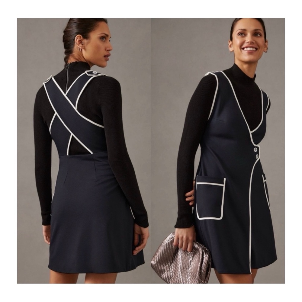 NWT Anthropologie Maeve Pinafore Wrap Dress in Black & White  Size XS